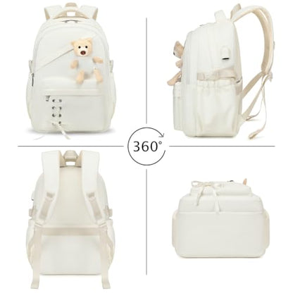 ACESAK School Backpack for Girls - 3 PCS Cute Girls Backpack with Lunch Box & Pencil Case - Kawaii Casual Kids Bookbag School Bag Daypacks Set for Elementary Middle High School Student Teens (Beige) - color: Beige