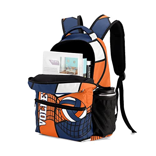 Custom Volleyball Orange Blue White Waterproof Backpack Bookbag with Name for Birthday Holiday Gift - color: Backpack 21