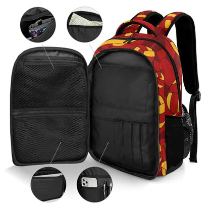 Red Gold Volleyball Pattern Shoulders Backpack Laptop Bag Bookbags Personalized Casual Daypack for Sports Travelling Camping - color: Red Gold Volleyball Pattern