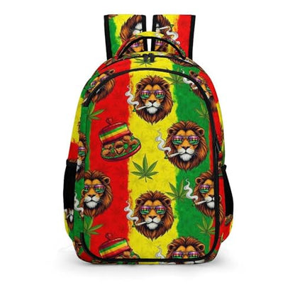 Sturdy Laptop Backpack Rasta Lion Judah with Sunglasses Smoking Jamaican Reggae, Anti Theft Water Resistant Travel Business Bag with Water Bottle Pockets Gifts for Men Women - color: Pattern (326)