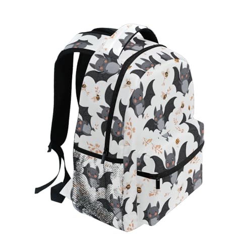 Fun Backpack for Men and Women Waterproof Backpack with Chest Strap Gift Men & Women Cartoon Cute Bats White - color: Multicolor01