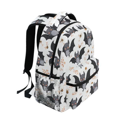 Fun Backpack for Men and Women Waterproof Backpack with Chest Strap Gift Men & Women Cartoon Cute Bats White - color: Multicolor01