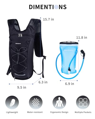 Blue Quartz Hydration Backpack with 2L Water Bladder, Hiking Water Pack with Insulated Compartment for Women Men, Lightweight Cycling Daypack with Phone Pocket, Hydration Pack for Running,Biking - color: Black