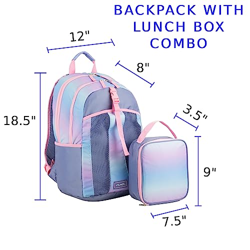 FUEL Lunch Backpack Set Teens Student Water Resistant Bookbag Bag Soft Reusable Insulated Cooler Lunch Box Thermal Travel Office Lunch Bag, Cotton Candy Ombre - color: Pink Ombre