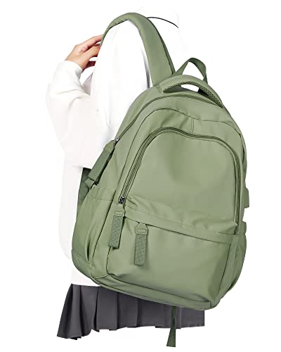 winspansy Small Backpack For School Girls Boys Aesthetic Lightweight Travel Daypack Simple Cute Backpack For Women Men College High School Bookbag Bag Fit 14 Inch Laptop With USB charging port, Green - color: A1-green