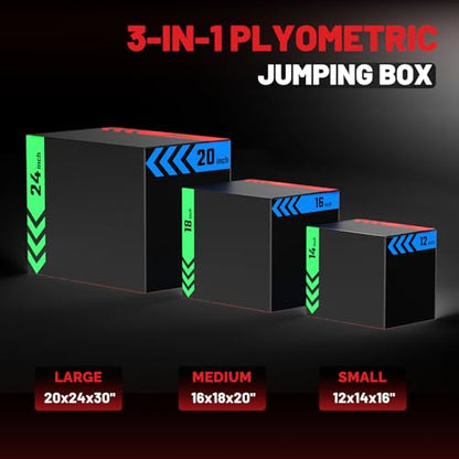 papababe 3-in-1 Plyometric Box Multi-use Jumping Exercise Equipment Trainer with Anti Slip Surface and High Density Foam for Workout Training - style: 12 x 14 x 16 inch (15lbs)