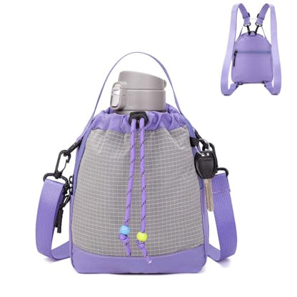 Water Bottle Carrier Bag with Strap, Water Bottle Holder Crossbody Backpack Handbags for Women Men for Hiking,Cycling - color: Purple