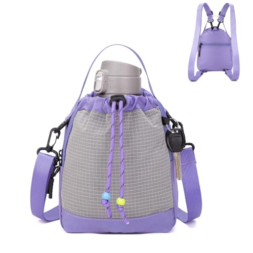 Water Bottle Carrier Bag with Strap, Water Bottle Holder Crossbody Backpack Handbags for Women Men for Hiking,Cycling - color: Purple