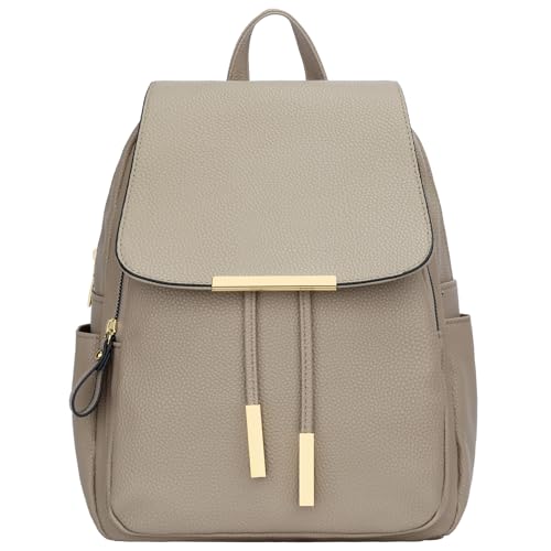 KKXIU Women’s Stylish Leather Backpack Purse – Lightweight Travel Backpack with Multiple Pockets, Lychee Grain PU Leather, Gold Hardware (A-Khaki, 10x12x4.5 Inches) - color: A-khaki, style: Backpack