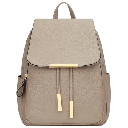 KKXIU Women’s Stylish Leather Backpack Purse – Lightweight Travel Backpack with Multiple Pockets, Lychee Grain PU Leather, Gold Hardware (A-Khaki, 10x12x4.5 Inches) - color: A-khaki, style: Backpack