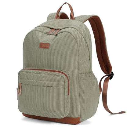 ECOHUB Women's Corduroy Backpack, Green Aesthetic College Everyday Bag - color: Sage Green