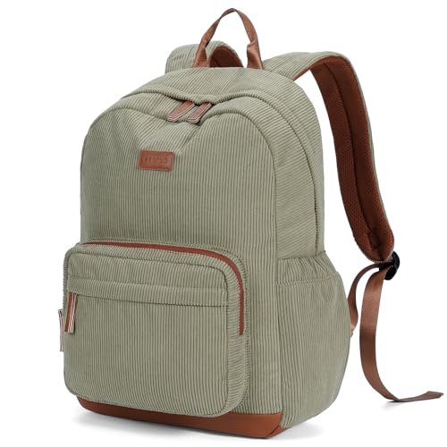 ECOHUB Women's Corduroy Backpack, Green Aesthetic College Everyday Bag - color: Sage Green