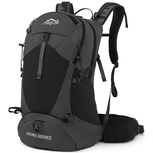 IX INOXTO Hiking Backpack, Waterproof Hiking Daypack with Rain Cover, Lightweight Travel Camping Backpack for Men Women (Black Without 3L)