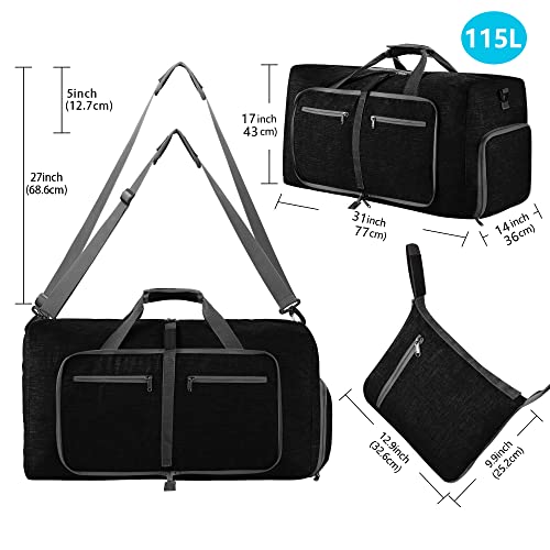 Vomgomfom 65L/85L/115L Foldable Travel Duffle Bag, Lightweight Checked Luggage with Shoe Compartment, Water-Resistant Weekender Overnight Bag for Men & Women - color: Black, size: 85L