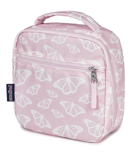 JanSport Lunch Break Insulated Cooler Bag - Leakproof Picnic Tote, Flutter By - color: Flutter By Pink Ice/White/Pink Ice
