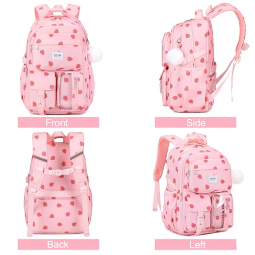 ACESAK Backpack for Girls - Girls Backpack with Lunch Bag & Pencil Pouch for Teen Kids Laptop Backpack for Women, Elementary Middle High School Bookbag Travel Daypack (Pink Strawberry) - color: Pink Strawberry