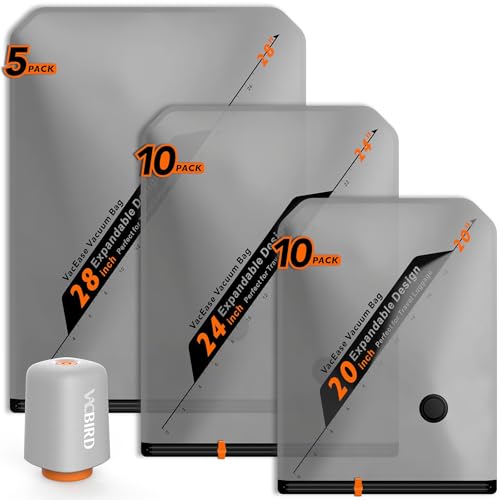 Vacbird Rechargeable Wireless Pump Travel Storage Bags Set - 25 Pack Portable Space Saver Bags for Travel & Home - Vacuum Compression Packing Seal for Clothes, Blankets, Seasonal Storage - size: 25 Combo Set