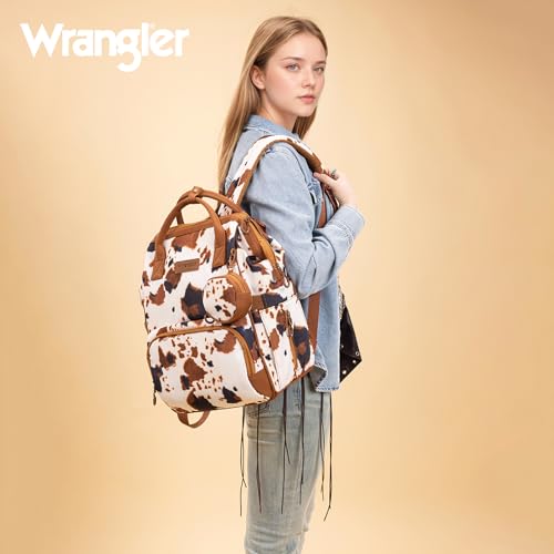 Montana West Wrangler Diaper Bag Backpack Aztec Callie Bag Travel Backpack Purses Western Multi-Function Baby Bags for Mom - color: 3pcs Cow Print Brown