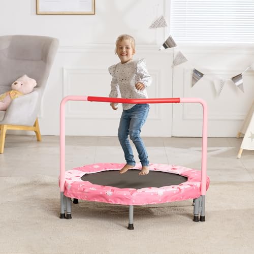 VEVOR 36" Kids Trampoline, 3FT Indoor Outdoor Trampoline, Foldable Mini Trampolines with Handle, Rebounder for Toddlers, Birthday Gift for 3+ Years Children, Boys Girls for Fun, Red