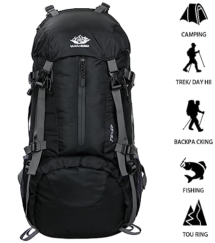Esup 50L Hiking Backpack Men Camping Backpack with rain cover 45l+5l Lightweight Backpacking Backpack Travel Backpack - color: Black