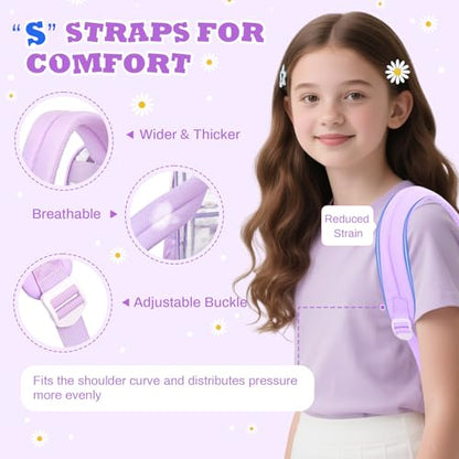 PIG PIG GIRL Clear Backpack for School,Heavy Duty PVC Transparent Bookbag for Girls Stadium Approved See Through Backpack - color: Purple Daisy