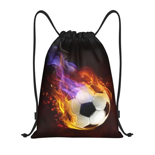 Boys Drawstring Bags with Fire Soccer Ball, Cool Sports Drawstring Backpack for Teens Boys Girls Adults Women Men, Black Daypack Bag for Work Gym Swim Travel Hiking School, Medium - color: Fire Soccer Ball, size: M - 16.5"x19.6"