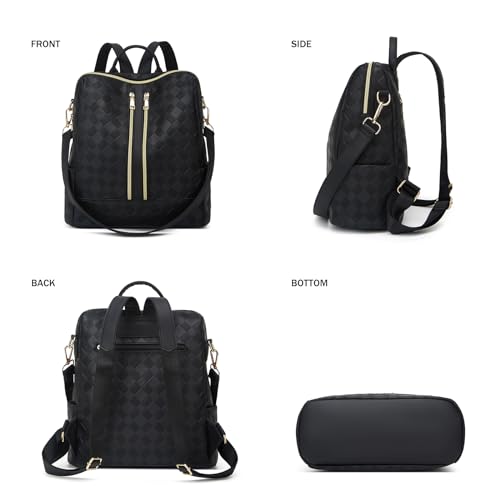 Makes Backpack Purse for Women PU Leather Travel Satchel Handbag Convertible Design Bag with Purse 2 Piece - color: Black Square