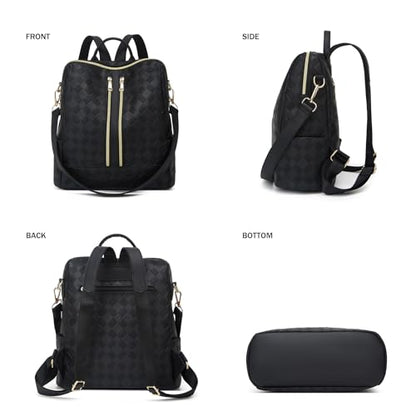 Makes Backpack Purse for Women PU Leather Travel Satchel Handbag Convertible Design Bag with Purse 2 Piece - color: Black Square