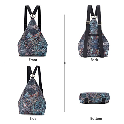 Black Butterfly Boho Small Backpack for Women, Hiking Lightweight Daypack - color: Blue Grey