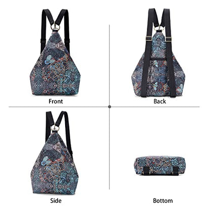 Black Butterfly Boho Small Backpack for Women, Hiking Lightweight Daypack - color: Blue Grey