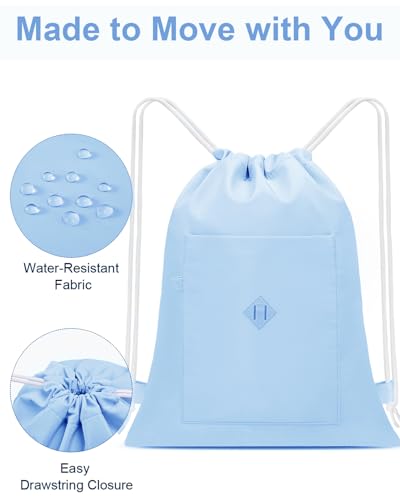 BAVELOE Drawstring Backpack Sports Gym Sackpack with Pockets Water Resistant Cinch String Bag for Women Men（Blue） - color: Blue