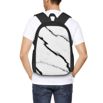 Lightweight Polyester Daypack White Marble Print, Anti Theft Large Capacity Travel Hiking Backpack Unisex Carry On Bag for Outdoor Commute Business Use - color: Design (541)
