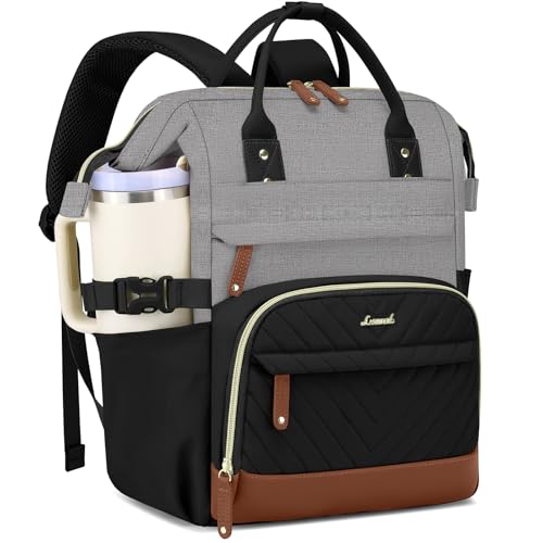 Laptop Backpack for Women School Bookbag: 15.6 Inch College Backpacks with Tumbler Holder Pocket Student Computer Bag for Teen Girls Waterproof Womens Work Backpack for Nurse Teacher Travel Back Pack - color: 4-black Grey Brown, size: 15.6 Inch