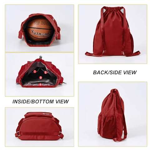 Drawstring Backpack for Women Men Sport Gym Bag Water Resistant Backpack Sandproof Beach Bag With Mesh Pockets (Red) - color: Red