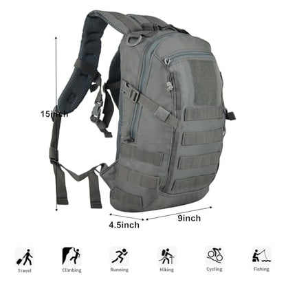 Small Tactical Backpack 12L Molle Bag Rucksack Army Daypack Military Daypack for Outdoor,Hiking (Grey) - color: Grey
