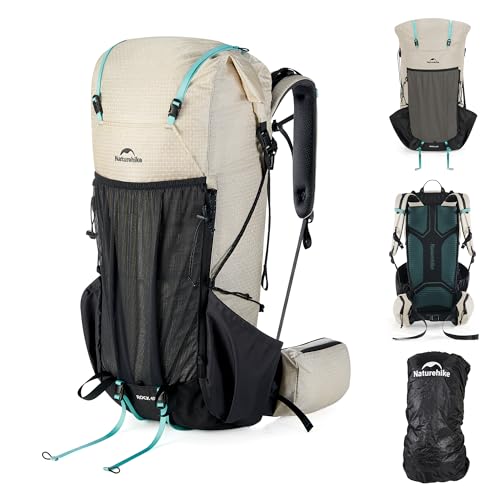 Naturehike 45L Rock 2.0 Upgraded Internal Frame Hiking Backpack for Outdoor Camping Travel Backpacking, Ultralight with Rain Cover Backpack for Adults(White/M/45L) - color: White, size: 45L/Size M