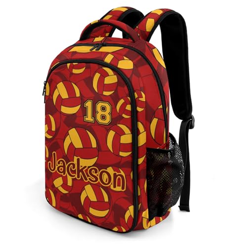 Red Gold Volleyball Pattern Shoulders Backpack Laptop Bag Bookbags Personalized Casual Daypack for Sports Travelling Camping - color: Red Gold Volleyball Pattern