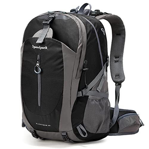 SPEEDPARK Hiking Backpack 40L Waterproof Hiking Daypack with Rain Cover, Outdoor Trekking Travel Backpacks for Men Women - color: Black