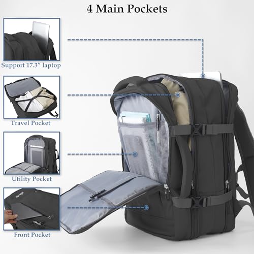 Travel Backpack, Expandable Large Capacity Business Work, Water Repellent Carry On Daypack with USB Charging Port, Fit 17 Inch Laptop, Bag for Men and Women, Black - color: Black