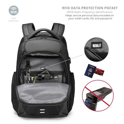 Swissdigital Design Men's Laptop Backpack for College and Business Travel with Integrated USB Charging Port and RFID Protection, fits Laptops up to 15.6-Inch, Black | SD1695-01 - color: Black