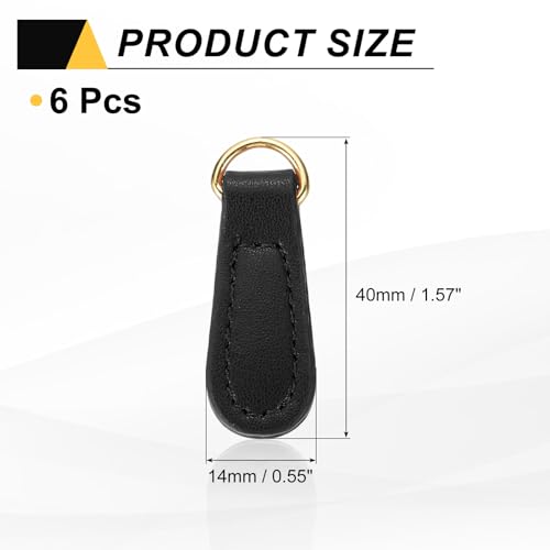 uxcell 6pcs Zipper Pull, 1.57 Inch Leather Zip Puller Zipper Replacement Repair Kit Head Handle for Luggage Clothing Jackets Backpacks Boots, Black - color: Black