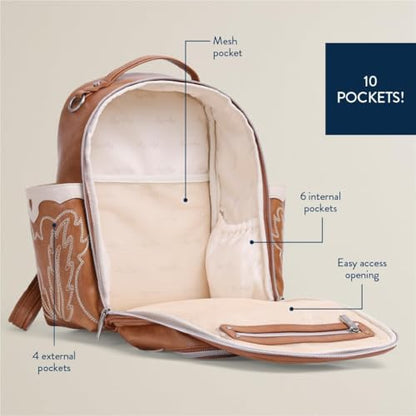 Itzy Ritzy Mini Diaper Bag Backpack – Chic, Compact Mini Plus Backpack with Changing Pad, 10 Pockets (6 Internal, 4 External), Grab-Top Handle & Rubber Feet (Saddle) - color: Saddle