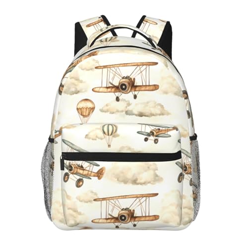 Vintage Airplane Balloon Backpack with Cushioned Straps for Laptop Tablet,11.4×5.9×15.7in,Retro Plane Back Pack for Travel School,Multi-Pocket Storage Bookbag,Ideal Gifts for Students Teens - color: Airplane