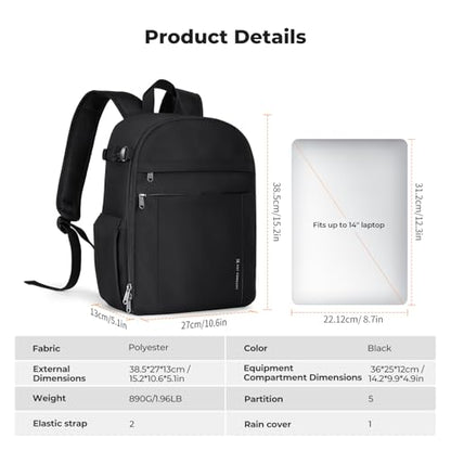 K&F CONCEPT Camera Backpack, Lightweight Camera Bag with Tripod Holder - color: 01-black