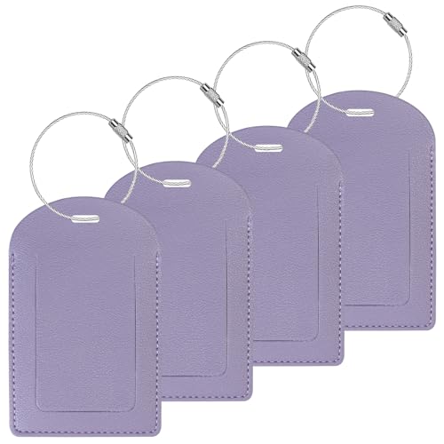 Gloppie Luggage Tags for Suitcases 4 Pack Suitcase Tags PU Leather Travel Bag Tag for Luggage Backpack Purple - color: Purple