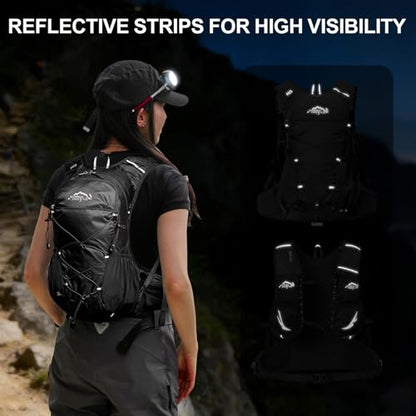 IX INOXTO Hydration Backpack, 18L Lightweight Hiking Backpack with 2L Water Bladder Daypack Women Men, Water Backpack Insulated Hydration Pack for Hiking, Running, Festival, Cycling - color: All Black