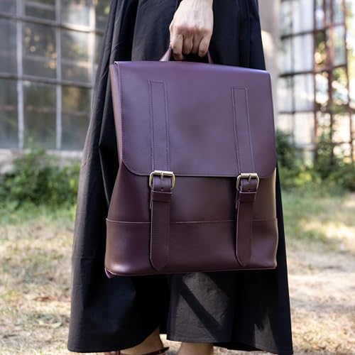 Genuine Leather Backpack for Men and Women Travel Daypack - Spacious Rucksack with Flap Buckle Closure and Back Zipper Pocket - Durable Work Carry 15x11.8x3.9 Burgundy - color: Burgundy Kaiser