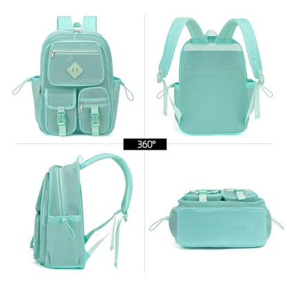 Green Mesh Backpack for Girls Boys, Mesh Bookbags Heavy Duty Semi-Transparent School Bag for College, Travel, Beach, Swimming, Sports - color: Green