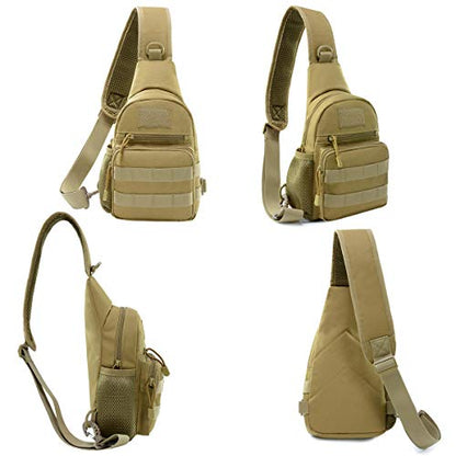 BraveHawk OUTDOORS Sling Chest Bag, 900D Nylon Tactical MOLLE Compact Crossbody Hiking Cycling Pack - color: Khaki