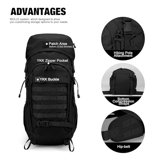 Mardingtop 50L Hiking Backpack,Backpacking Backpack with Rain Cover for Hiking,Backpacking,Rucking,Camping,Survival - color: Black